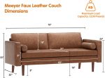 Faux leather sofa, 70-inch mid-century modern style sofa, brown - Image 3